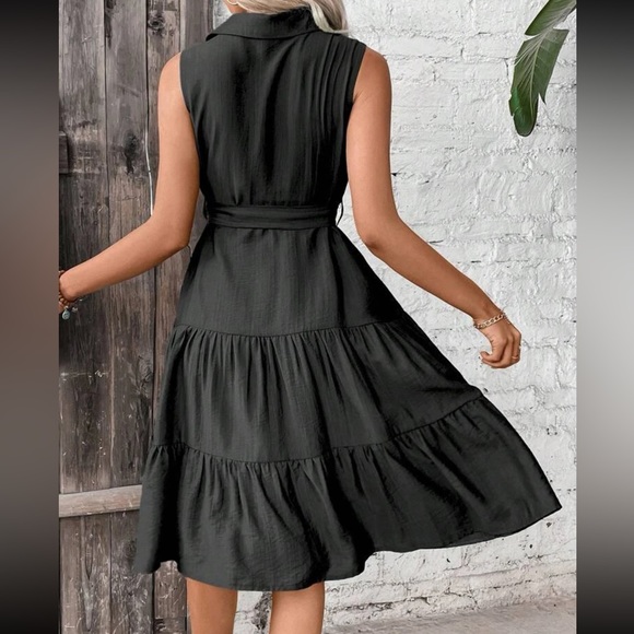 Boho ruffle hem belted shirt dress - Picture 3 of 16